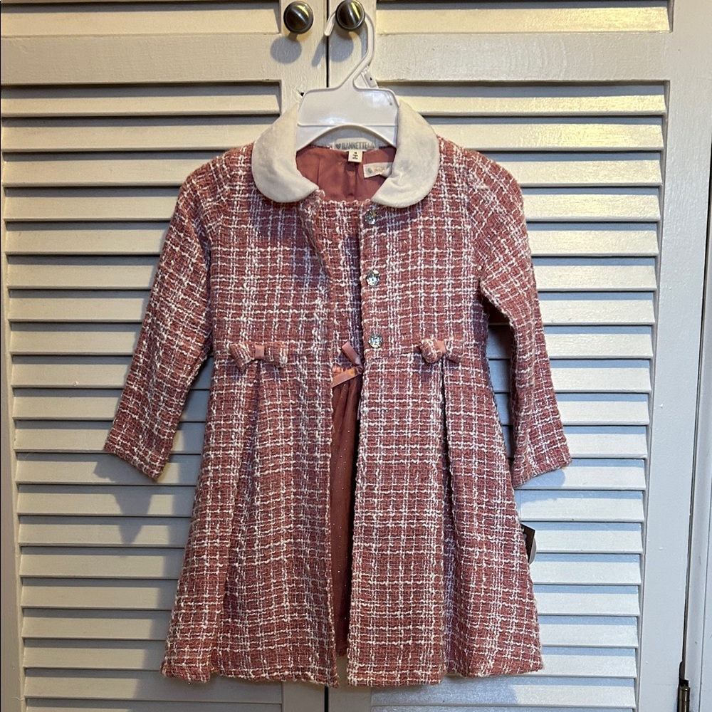 Nannette Pink and White Tweed Pea Coat and matching dress.